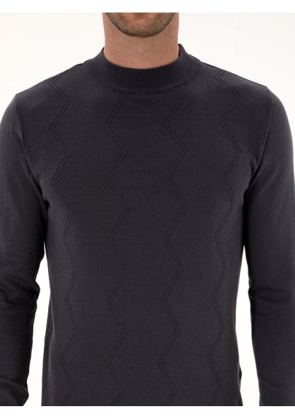 Erkek Gri Slim Fit %100 Pamuk Çeyrek Balıkçı Yaka Triko Kazak 50318950-VR024