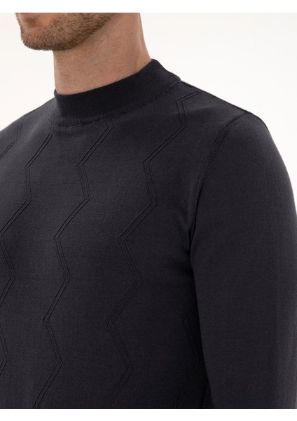 Erkek Gri Slim Fit %100 Pamuk Çeyrek Balıkçı Yaka Triko Kazak 50318950-VR024