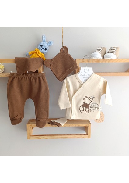 Naturel Waffle Sevimli Ayı Nakışlı 5 Li Hastaneçıkış Seti