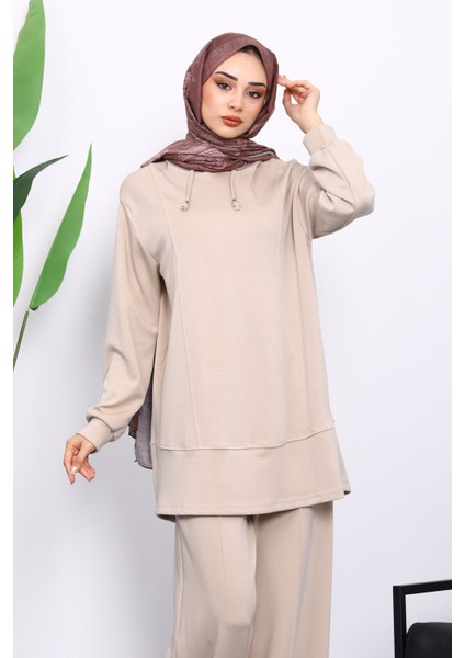 Bej Kapşonlu Tunik Pantolonlu Takım modelleri