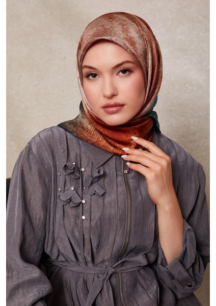 Petrol Yeşili Desenli Twill İpek Eşarp fiyatları