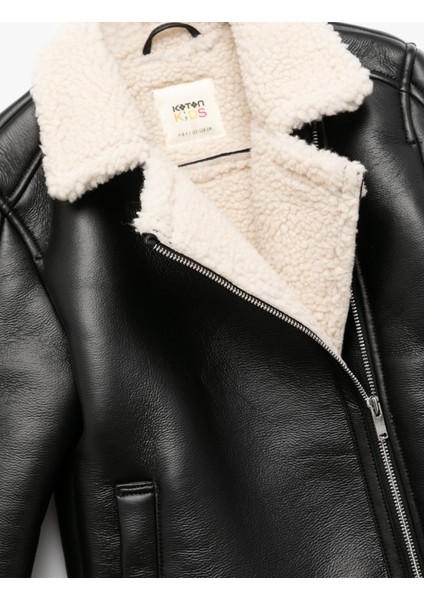 Kruvaze Yaka Rahat Kesim Cep Detaylı Içi Peluşlu Suni Deri Ceket modelleri