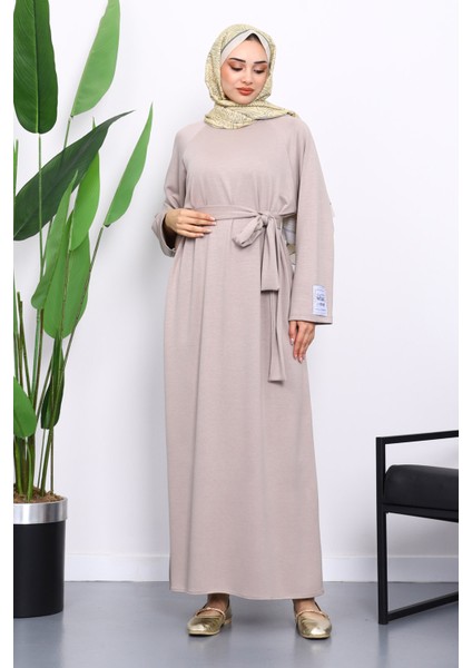 Vizon Kolu Armalı Reglan Kol Basic Modal Kuşaklı Elbise