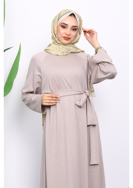 Vizon Kolu Armalı Reglan Kol Basic Modal Kuşaklı Elbise modelleri