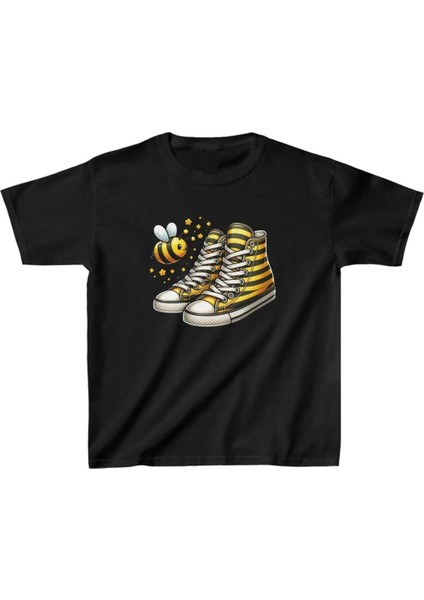 Unisex Çocuk Baskılı T-Shirt - Siyah