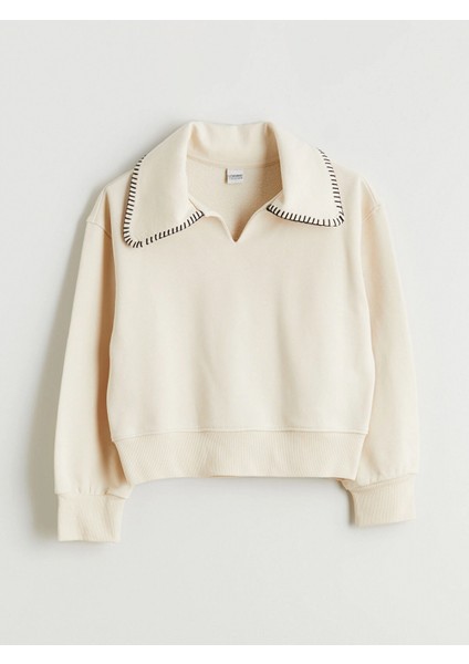 Lcw Kids Bej Polo Yaka Kız Çocuk Sweatshirt modelleri