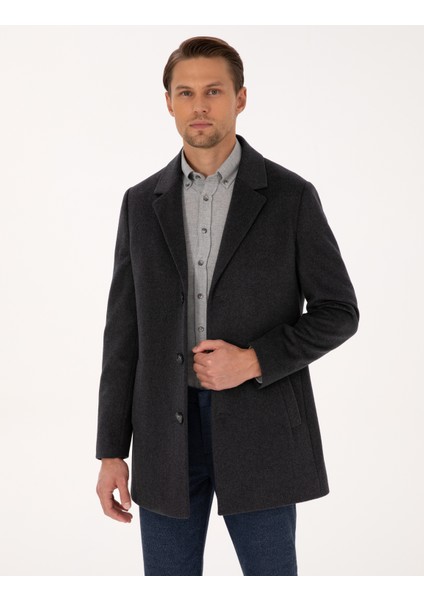 Erkek Antrasit Ex. Slim Fit Kaşe Kaban 50314200-VR006