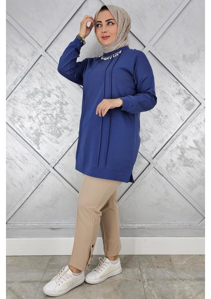 Kadın Nervür Dikim Inci Kolye Detaylı Tesettür Tunik