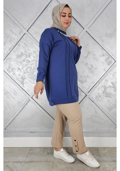 Kadın Nervür Dikim Inci Kolye Detaylı Tesettür Tunik fiyatları