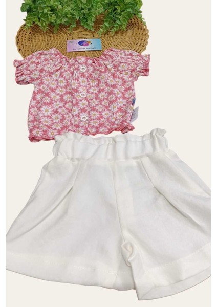 Kız Çocuk Yazlık Interlok Fitilli Kumaş Çiçek Baskılı Keten Şortlu Alt Üst 2li Takım Ince fiyatları