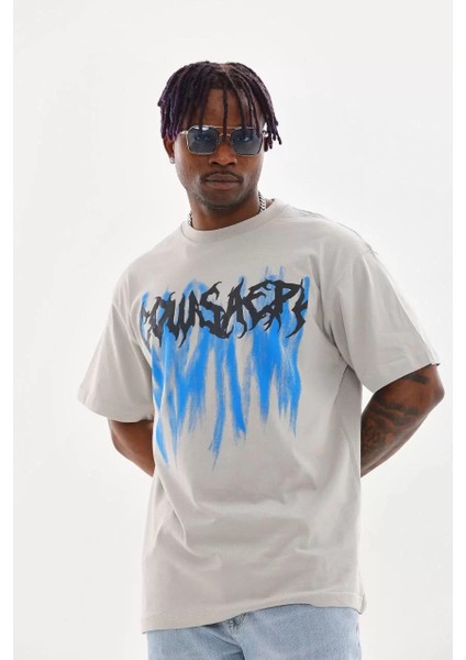 Unisex Baskılı Oversize T-Shirt - Gri fırsatları