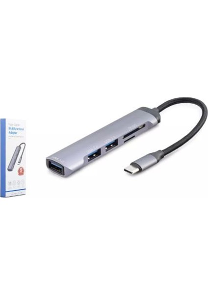 Hadron HDX7039 USB Hub Combo 5ın1 USB Type-C Sd + Tf Card Gri