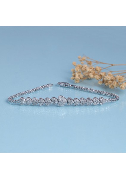 Kalp Süzmesi 925 Ayar Gümüş Rodyum Kaplama Su Yolu Bileklik