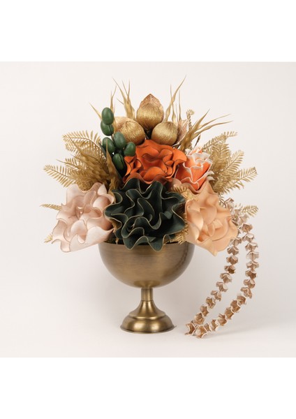 Yapay Çiçekli Antik Yuvarlak Vazo No:9