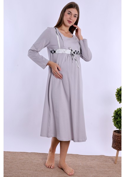 Gri %100 Pamuk Hamile Lohusa Gecelik fırsatları