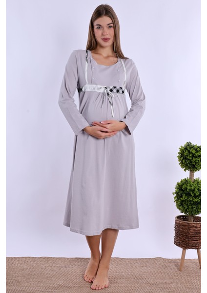 Gri %100 Pamuk Hamile Lohusa Gecelik indirimleri