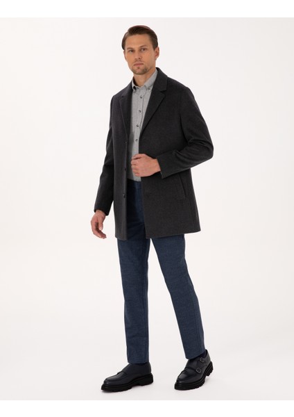 Erkek Antrasit Ex. Slim Fit Kaşe Kaban 50314200-VR006 fırsatları