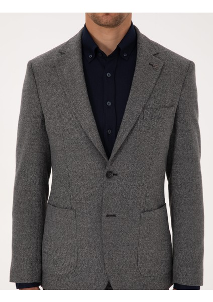 Erkek Füme Slim Fit Balıksırtı Ceket 50317640-VR058