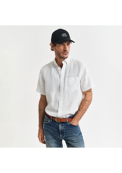 Erkek Beyaz Regular Fit Düğmeli Yaka Keten Gömlek fiyatları