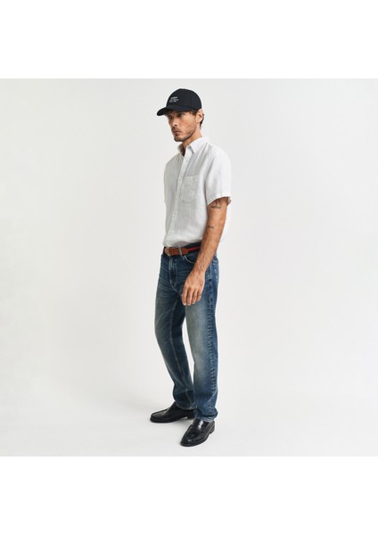 Erkek Beyaz Regular Fit Düğmeli Yaka Keten Gömlek fırsatları