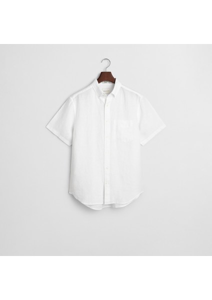 Erkek Beyaz Regular Fit Düğmeli Yaka Keten Gömlek indirimleri