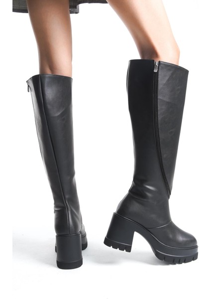 Kadın Döner Fermuarlı Diz Boyu Çizme Siyah modelleri