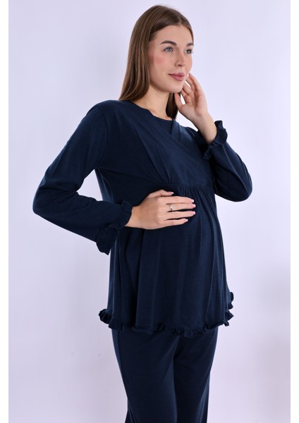 Lacivert Hamile Lohusa Pijama Takımı