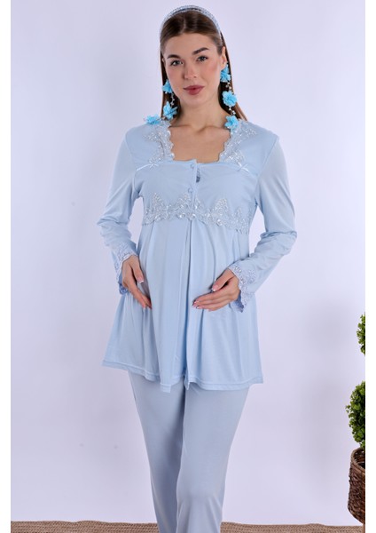 Mavi Hamile Lohusa Pijama Takımı