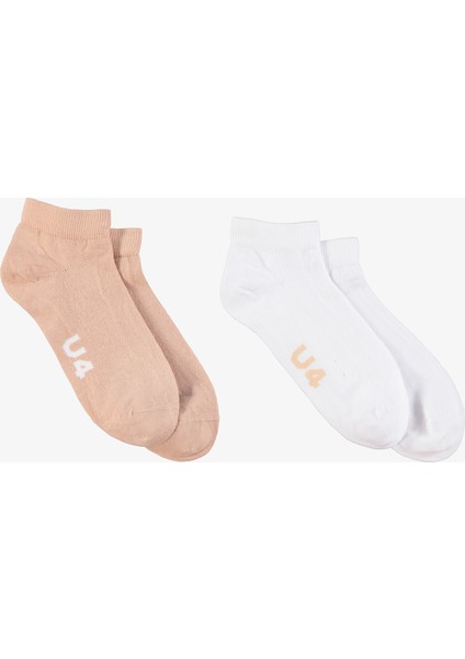 Unıted4 Unisex Beyaz Pembe 2'li Çorap