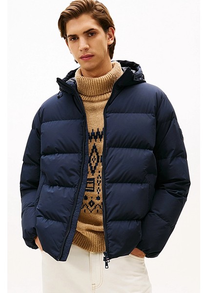 Erkek Regular Fit Kapüşonlu Dolgulu Şişme Mont - Lacivert