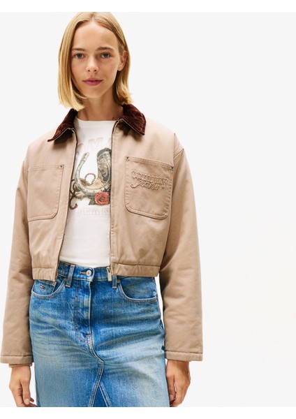 Padded Cropped Puffer Kadın Kahverengi Ceket.guq