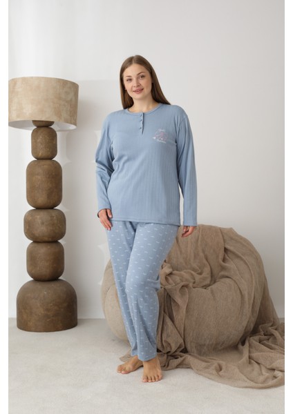 Şardonlu Interlok Kumaş Büyük Beden Kışlık Kadın Pijama Takımı 1160