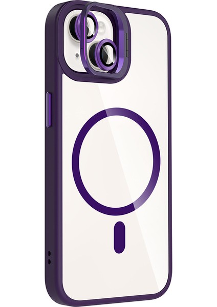 iPhone 14 Kılıf Standlı ve Kamera Lens Hediyeli M-Safe Şarj Özellikli Mrsa Etro Kapak - Siyah indirimleri