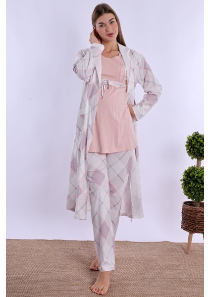 Pudra %100 Pamuk Sabahlıklı Hamile Lohusa Pijama Takımı fiyatları