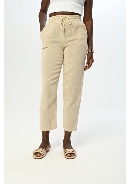 Kadın Beli Lastikli Rahat Kalıp %100 Pamuk Pantolon