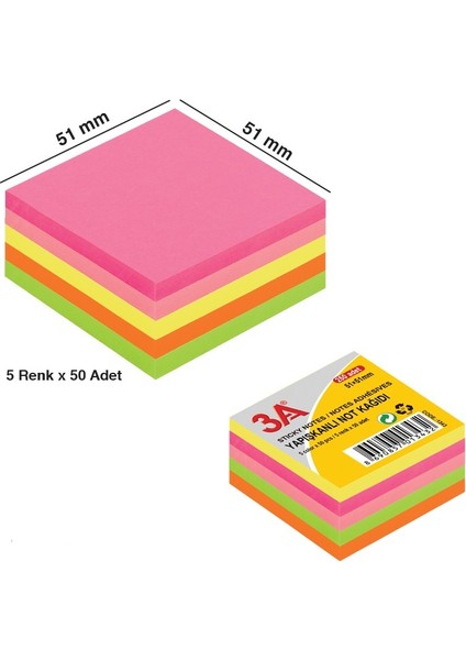 Yapışkanlı Not Kağıdı Küp 51X51 mm 2 Adet