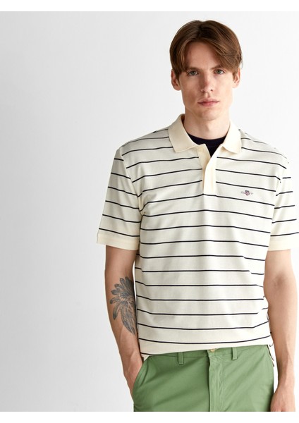 Erkek Krem Regular Fit Çizgili Polo fırsatları