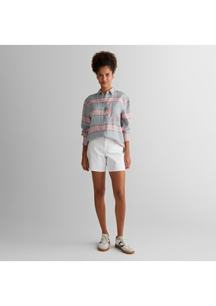 Kadın Yeşil Klasik Yaka Çizgili Gömlek modelleri