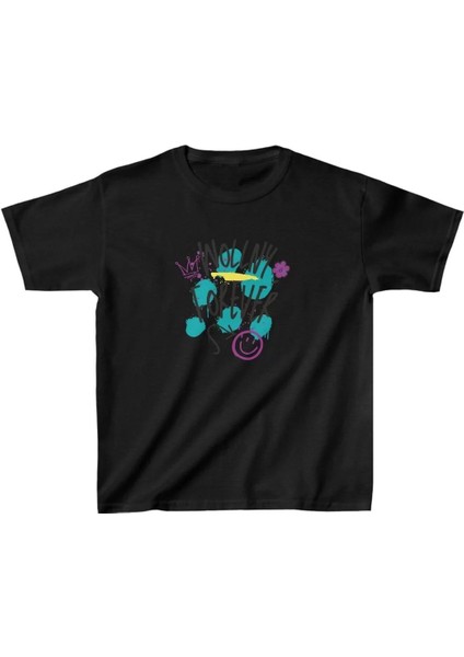 Unisex Çocuk Baskılı T-Shirt - Siyah