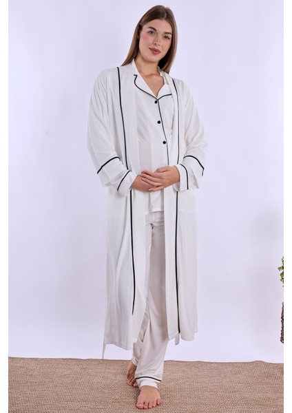 Ekru Sabahlıklı Hamile Lohusa Pijama Takımı fiyatları