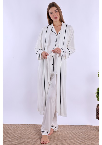 Ekru Sabahlıklı Hamile Lohusa Pijama Takımı modelleri