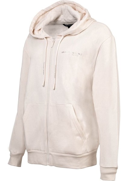Kadın Regular Fit Fermuarlı Kapüşonlu Sweatshirt - Krem modelleri