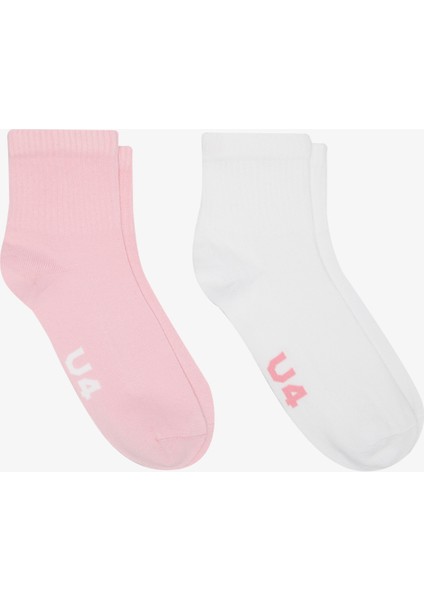 Unıted4 Unisex Pembe - Beyaz 2'li Soket Çorap
