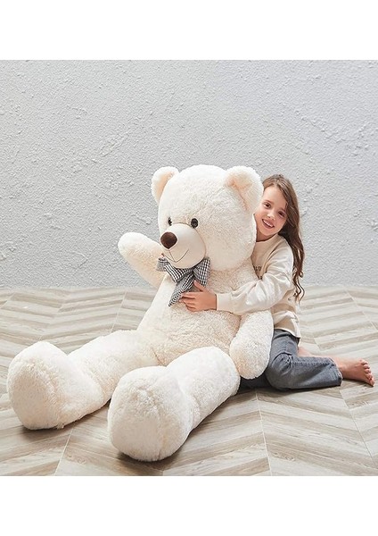 175 cm Papyonlu Dev Boy Peluş Ayı -% 100 Yerli Beyaz