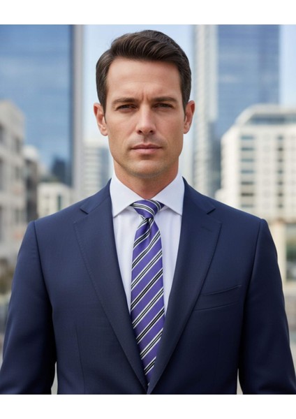 Lila Renkli Çizgili Klasik Kravat