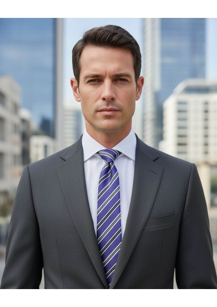 Lila Renkli Çizgili Klasik Kravat indirimleri