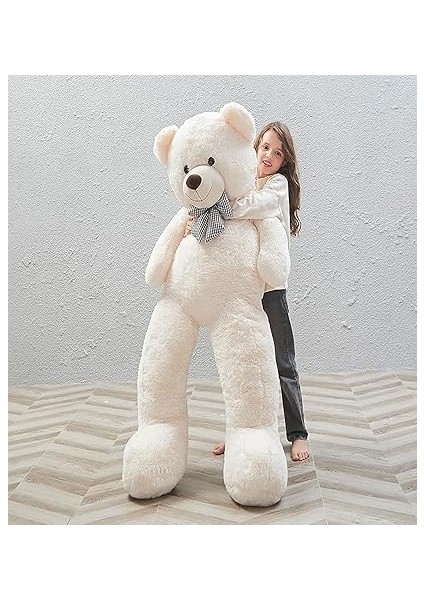 175 cm Papyonlu Dev Boy Peluş Ayı -% 100 Yerli Beyaz fırsatları