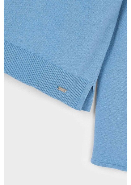 Kız Çocuk Regular Fit Balıkçı Yaka Basic Kazak - Mavi modelleri