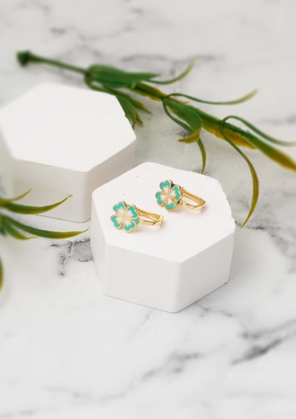 Su Yeşili Yonca Çocuk Küpesi 14 Ayar modelleri