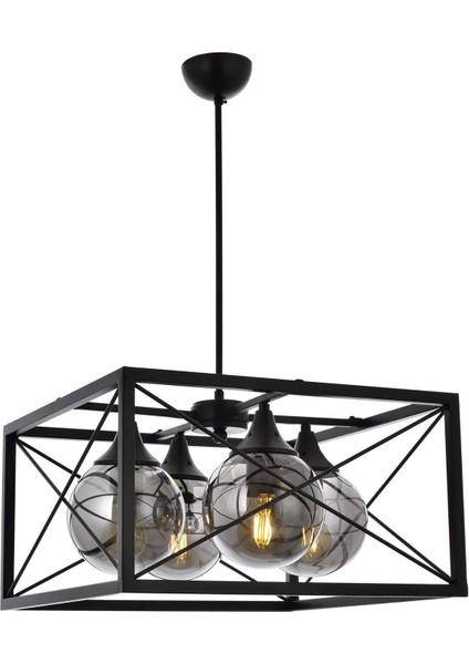 AV-60127-4BSY Siyah Modern Avize, E27, Metal, Cam, 45CM